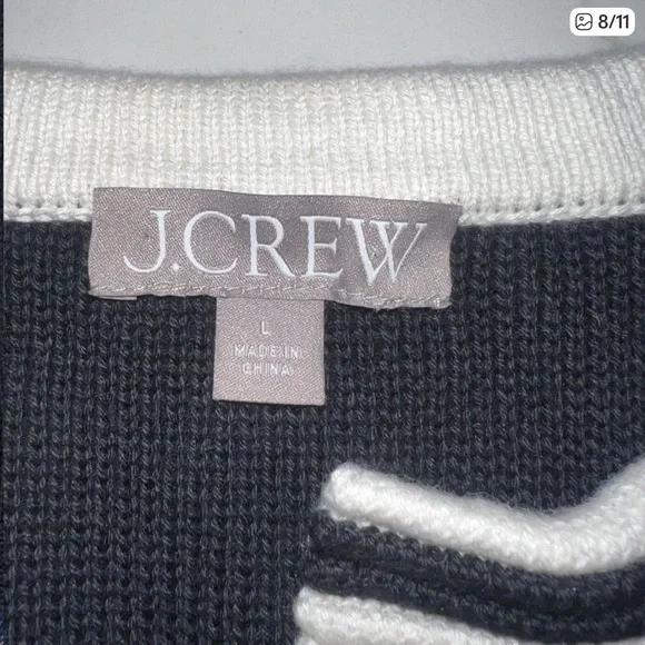 J. Crew Black  Emile Cardigan with Cream Trim and Gold Buttons L - Picture 8 of 8